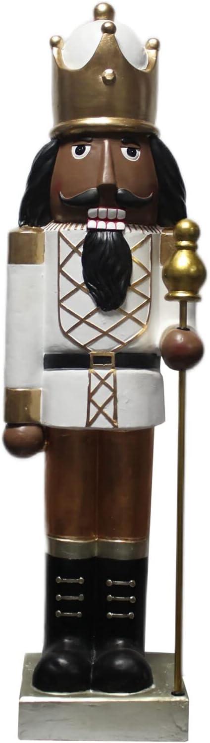 Christmas Time 48-In. African American Nutcracker Holding Staff Figurine | Festive Indoor Holiday Decor | Christmas Decorations | Gold/White | CT-MG048NC0-GDAA