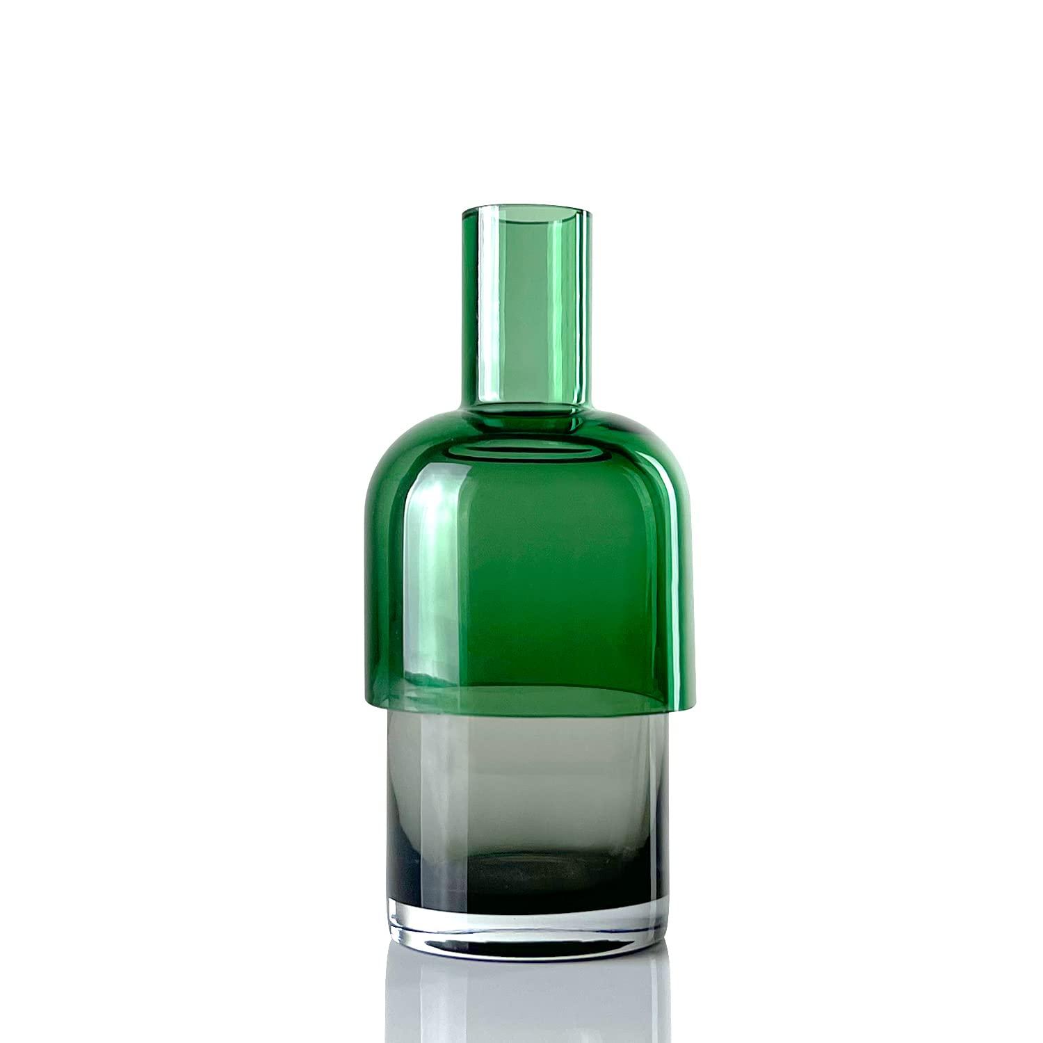 Contemporary Grey and Green Glass Reversible Bud Vase, 7.5" Height