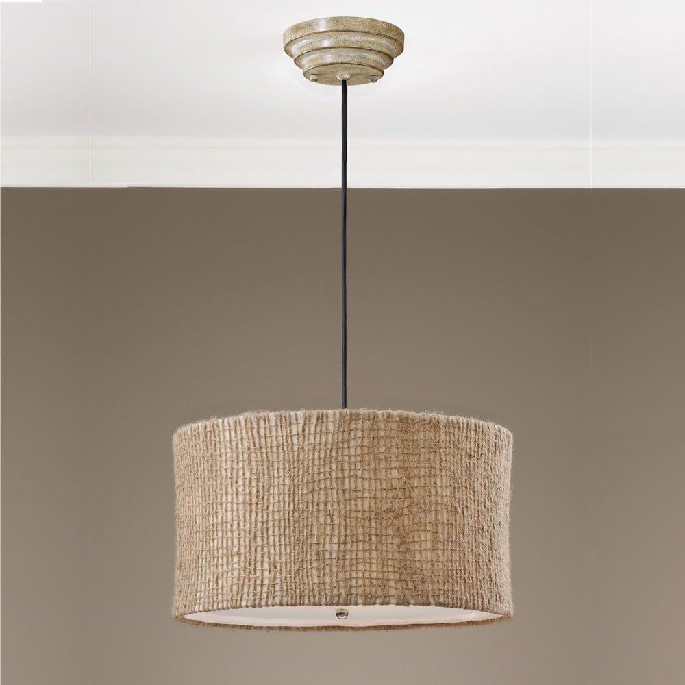 Natural Twine and Bronze 3-Light Drum Pendant