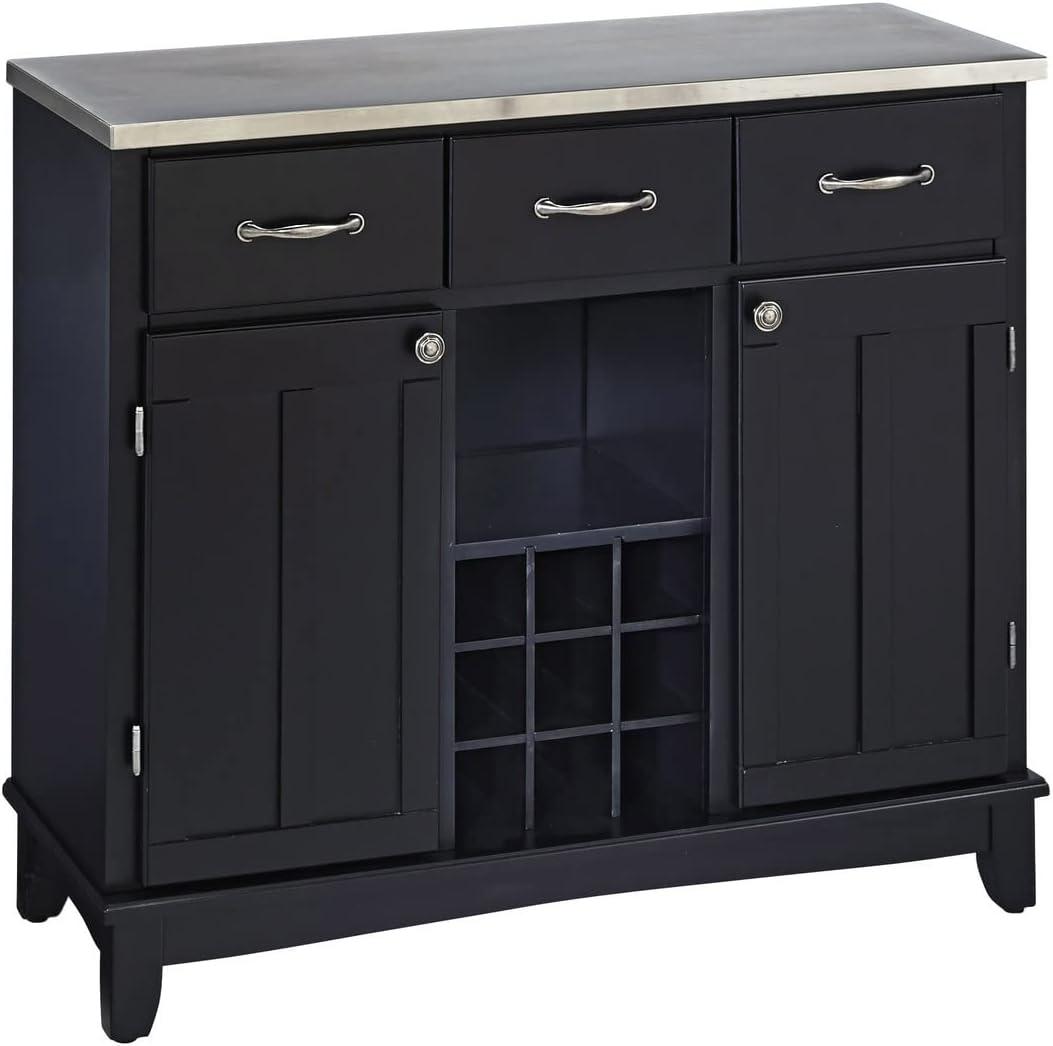 Elegant Black Hardwood Buffet Server with Stainless Steel Top