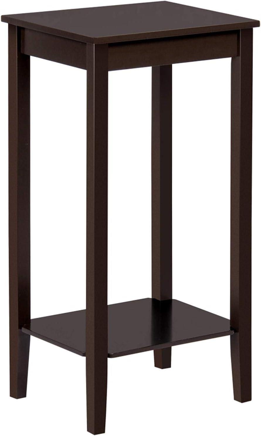 Drevy 2-Tier Tall End Table with Storage Shelf and Solid Wood Legs, Sofa Side Table Telephone Table for Living Room/Couch/Hallway/Small Spaces, D12xW15xH29 Inches, Dark Coffee