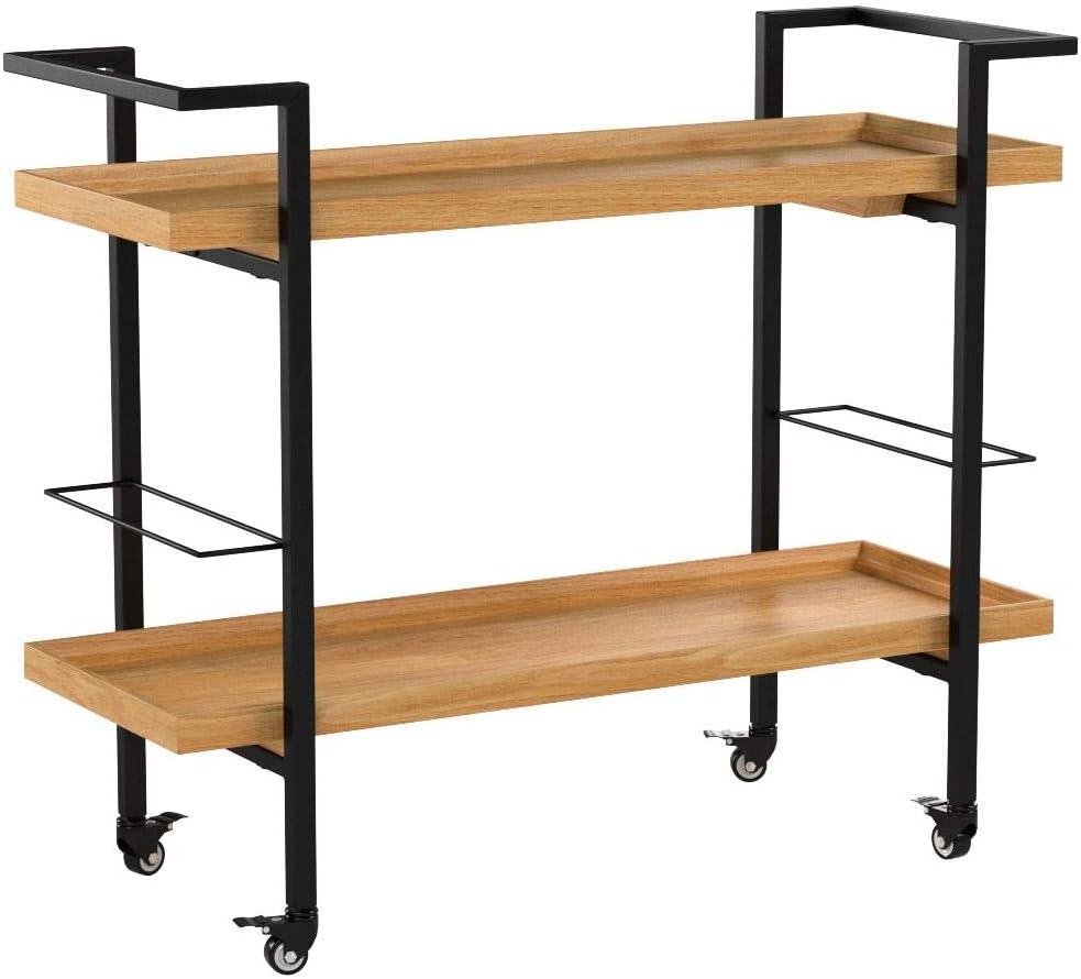 Gerard Natural Wood and Iron Industrial Bar Cart with Storage