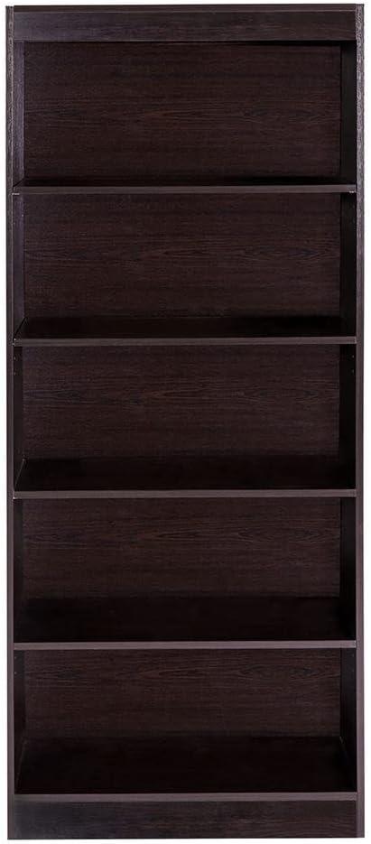 Espresso Adjustable 5-Tier Particleboard Bookshelf