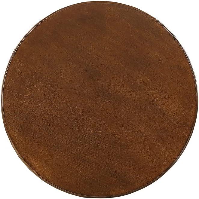 17 Inch Round Wood Side Table, Turned Support, Walnut Brown- Saltoro Sherpi