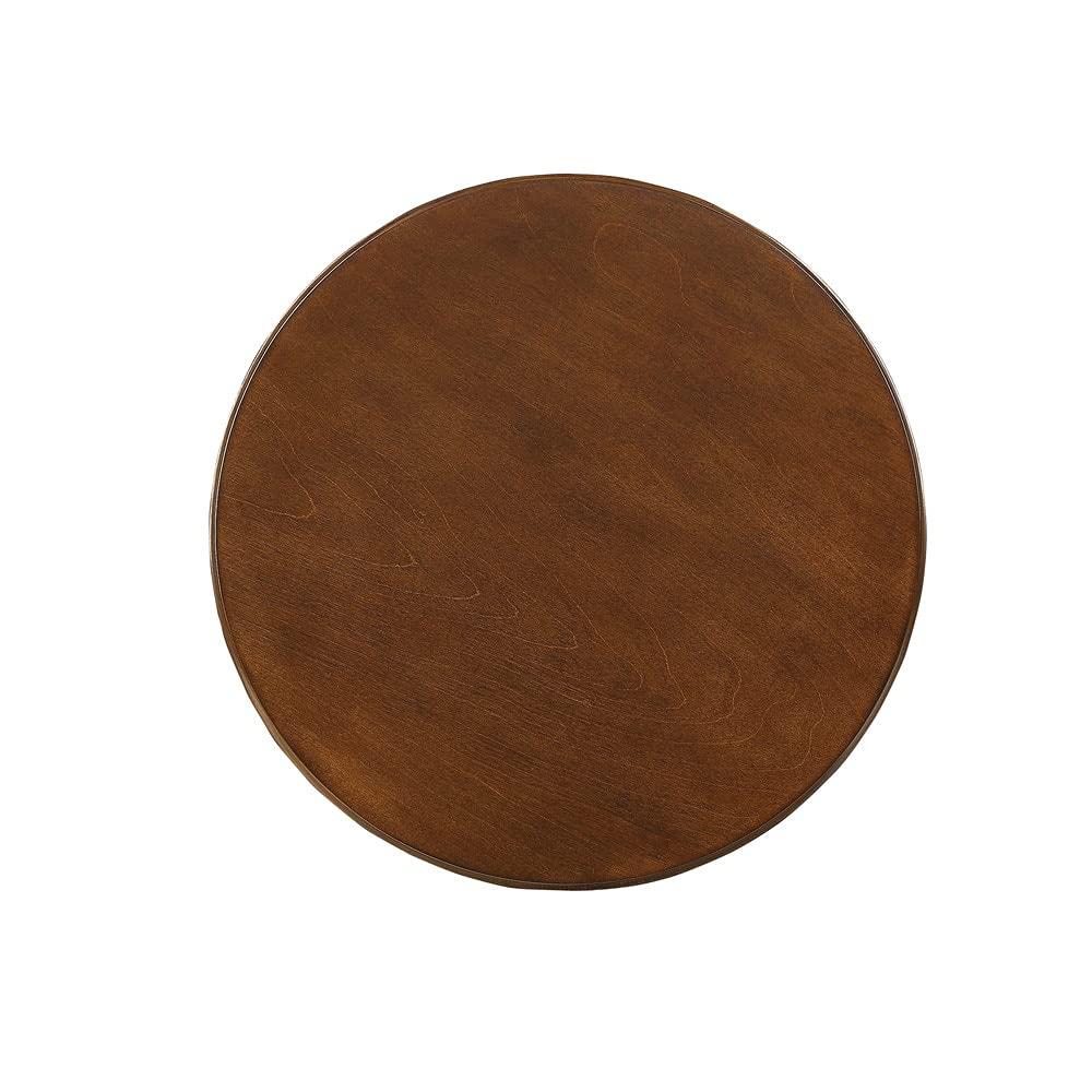 17 Inch Round Wood Side Table, Turned Support, Walnut Brown- Saltoro Sherpi