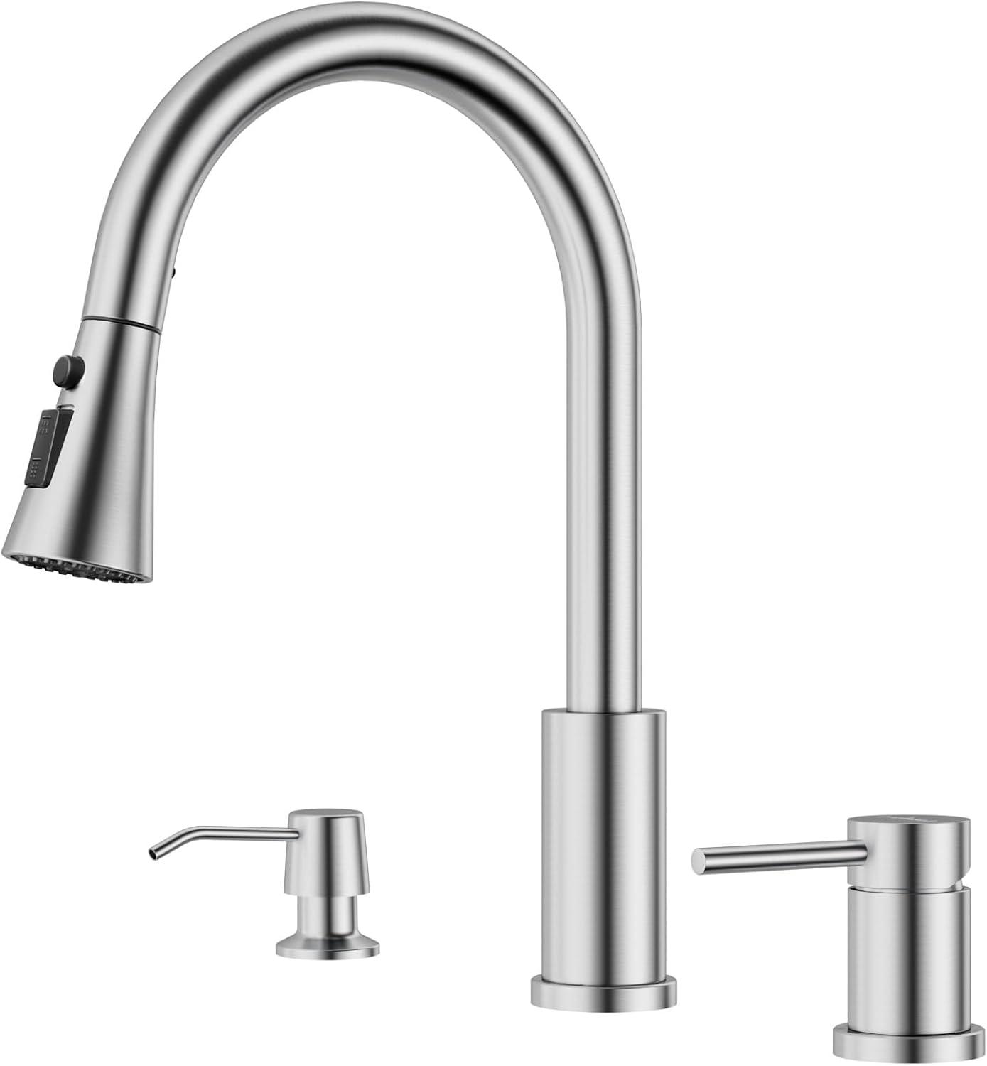 Brushed Nickel Single Handle Pull Down Kitchen Faucet with Soap Dispenser