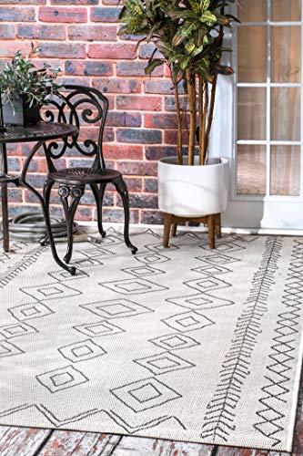 Ezri Diamond Indoor/Outdoor Area Rug for Living Room Patio Deck Front Porch Kitchen, Ivory/Dark Grey