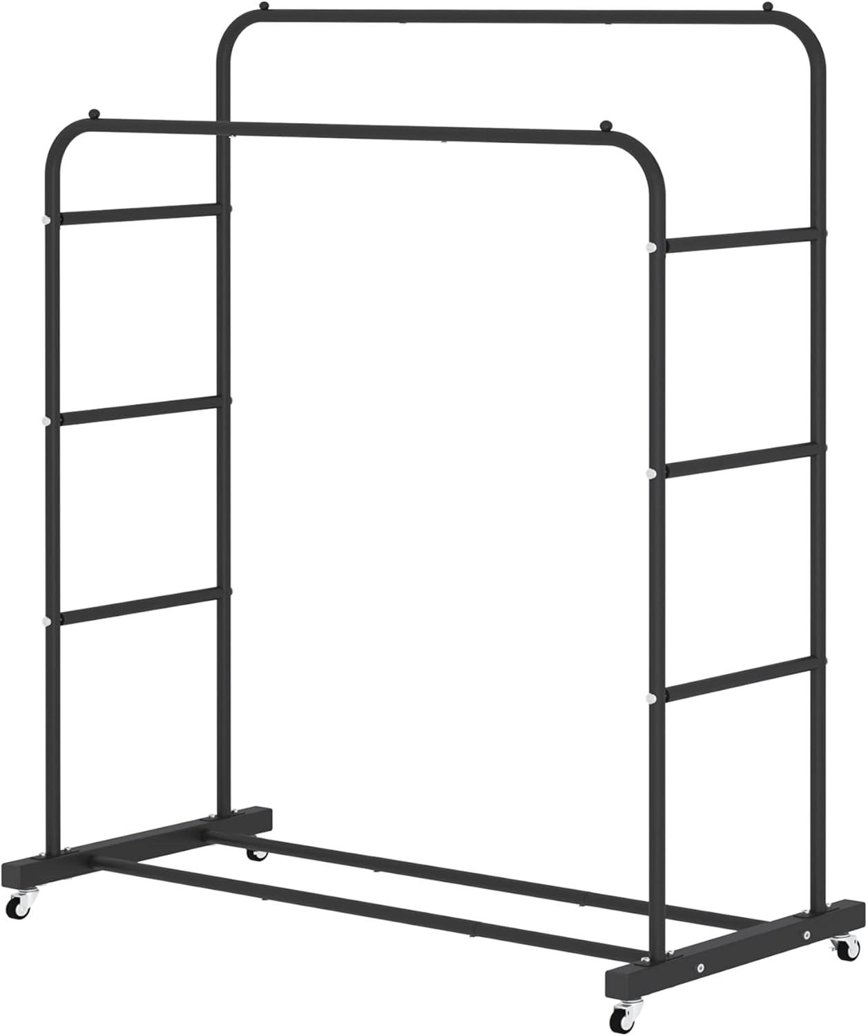 Black Double Rods Portable Clothing Rack with Wheels