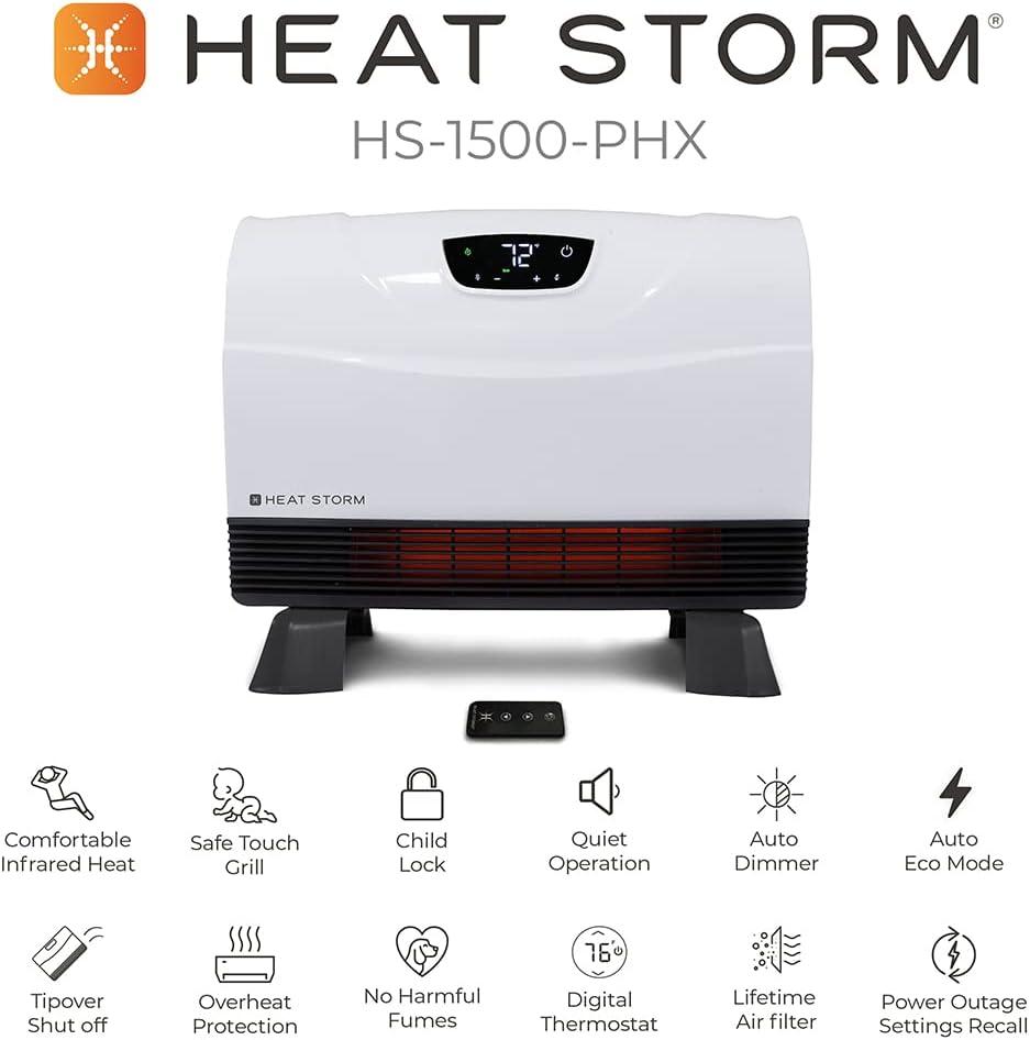 Heat Storm 1500 Watt Infrared WiFi enabled, wall mount  electric space heater with digital thermostat, remote - Smart Line