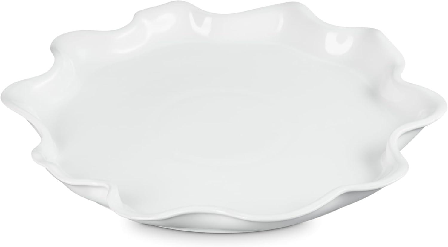 White Ceramic Ruffled Edge Serving Platter, 14"