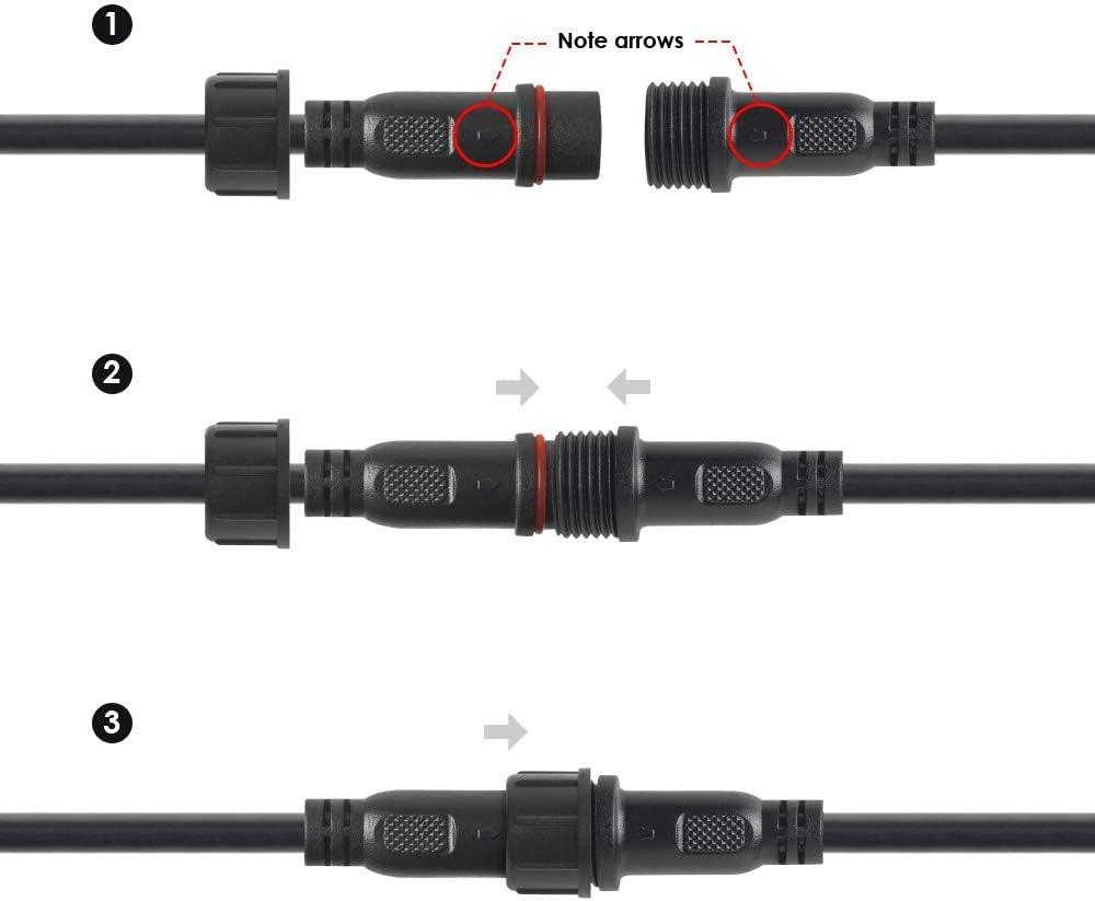 BTF-LIGHTING 3 Pin Electrical Connector 22AWG IP65 Male Female Connector 7.87in/20cm Extension Cable for Car,Truck,Boat,Indoor/Outdoor LED Strip Lights/String 15mm Nut Small Size 5 Pairs