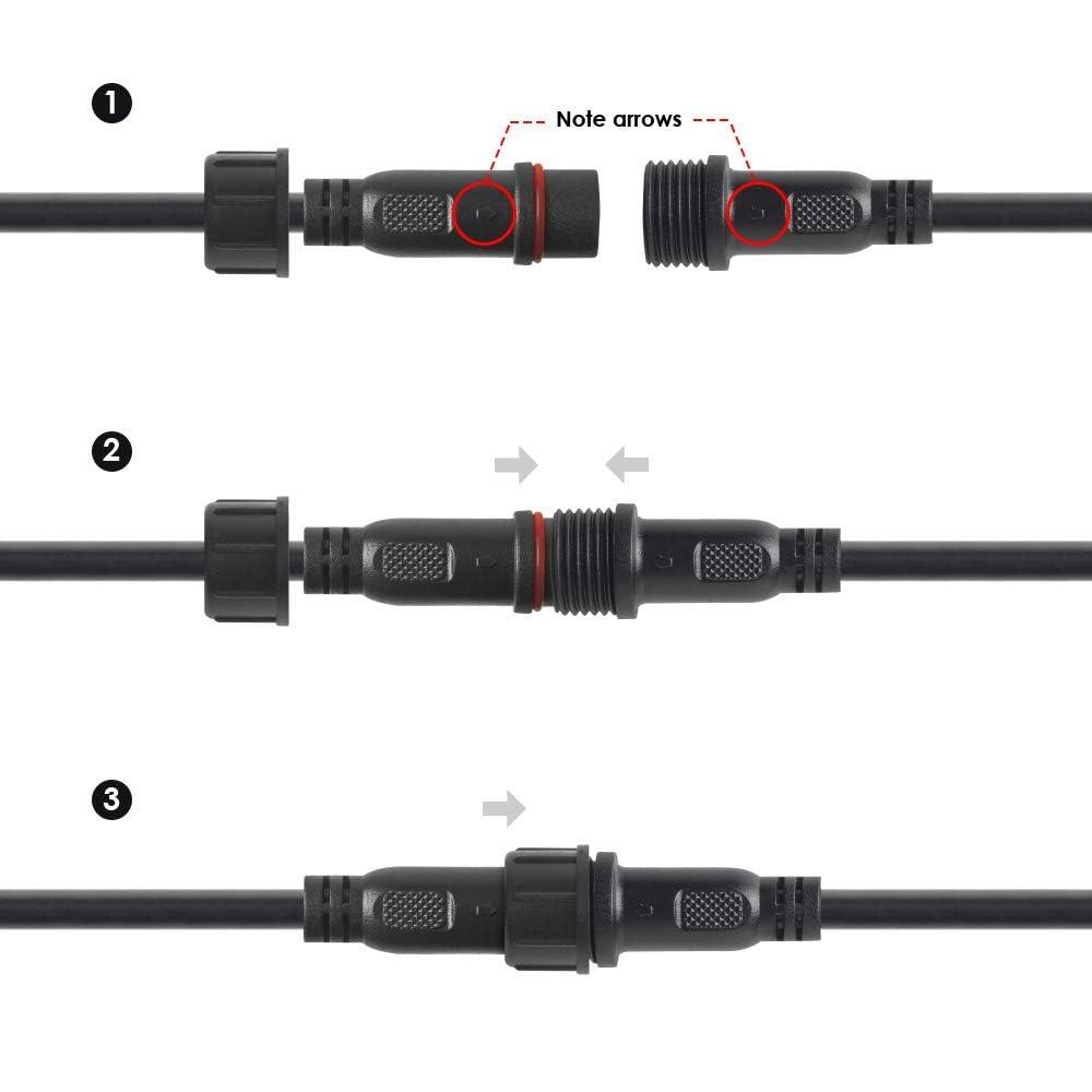 BTF-LIGHTING 3 Pin Electrical Connector 22AWG IP65 Male Female Connector 7.87in/20cm Extension Cable for Car,Truck,Boat,Indoor/Outdoor LED Strip Lights/String 15mm Nut Small Size 5 Pairs