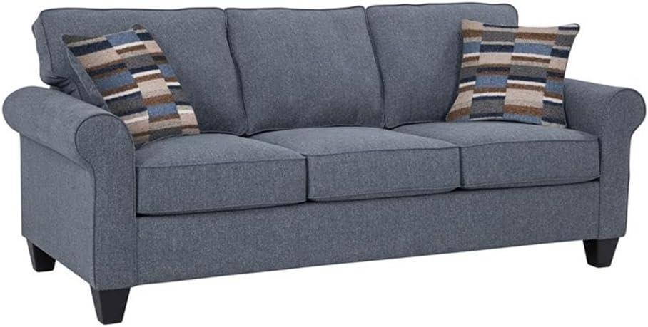 Blue Linen Rolled Arm Sofa with Removable Cushions