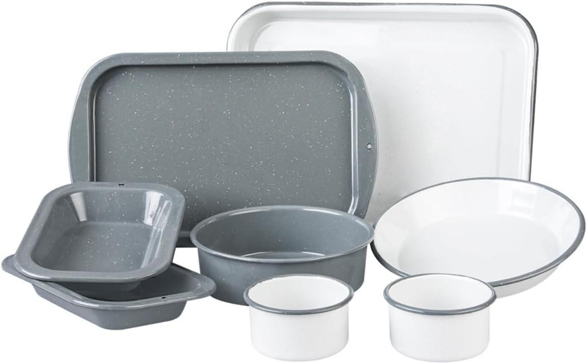 Granite Ware 8-Piece Gray and White Enameled Steel Bakeware Set