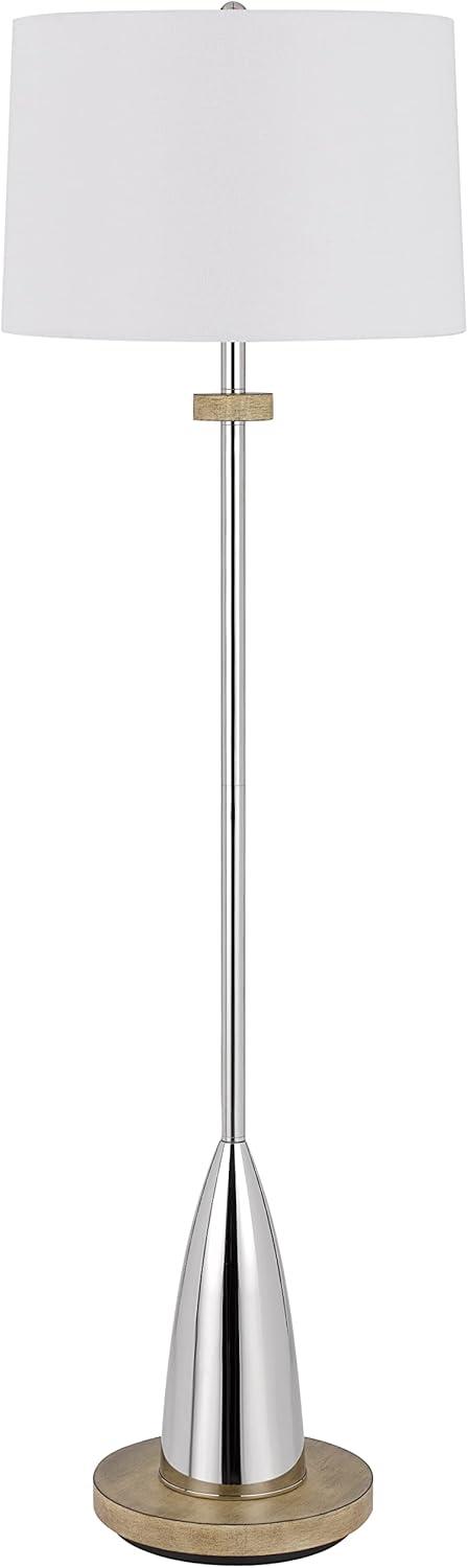 Lockport Chrome and Wood 61" Tall Floor Lamp with Linen Shade