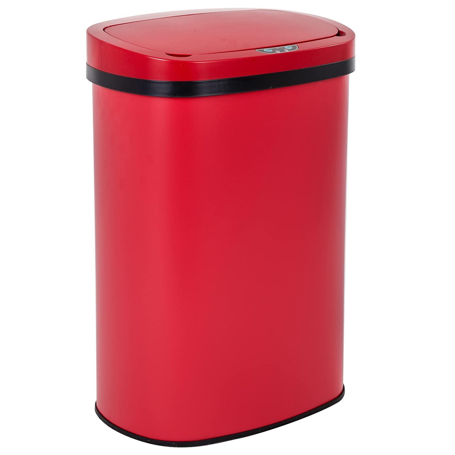 13 Gallon 50L Touch Automatic Stainless Steel Trash Can Garbage Can Metal Trash Bin with Lid for Kitchen Living Room Office Bathroom, Electronic Sensor Automatic Trash Can - Red