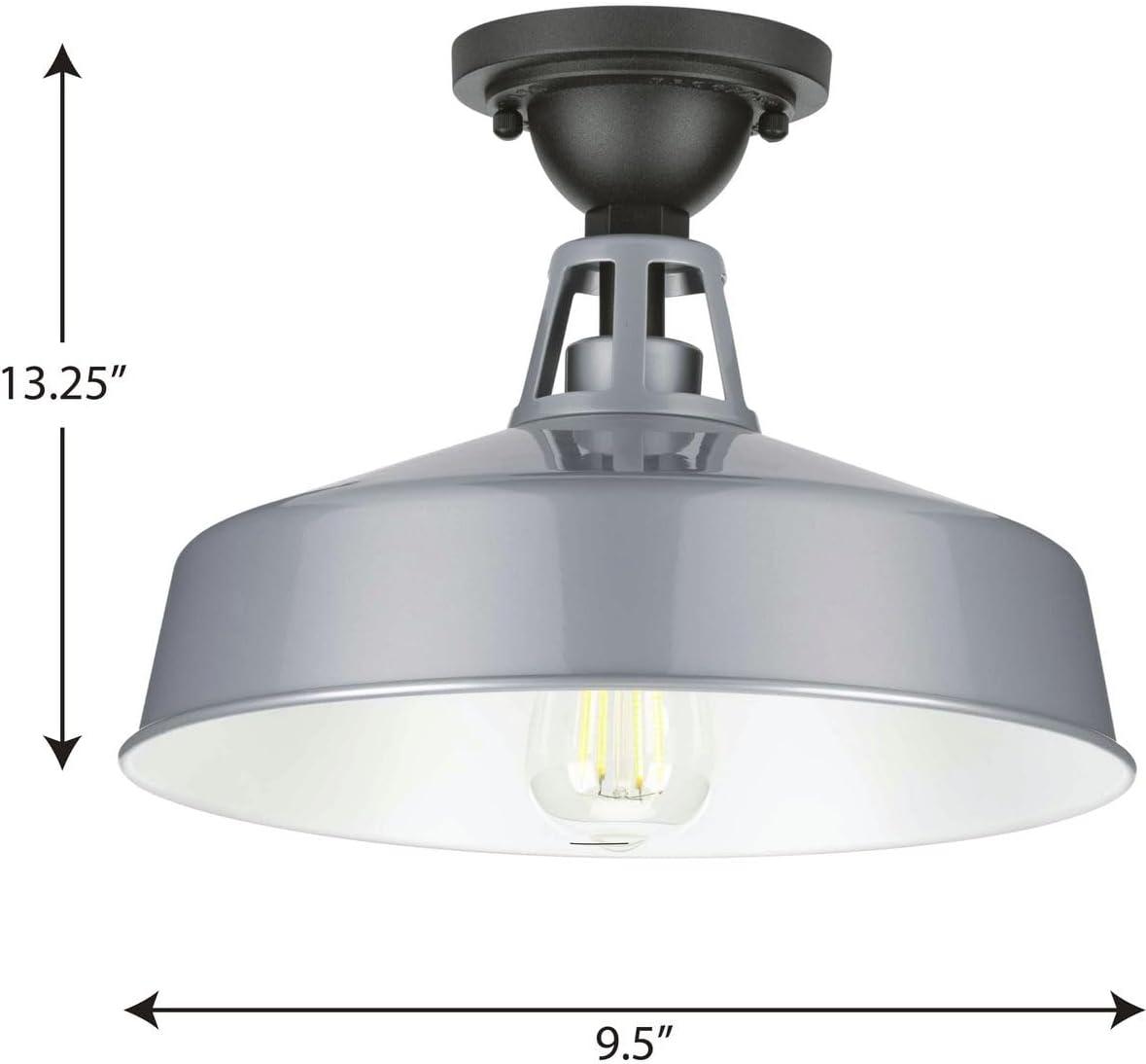 Progress Lighting, Cedar Springs, 1-Light Ceiling Light, Metallic Gray, White Shade