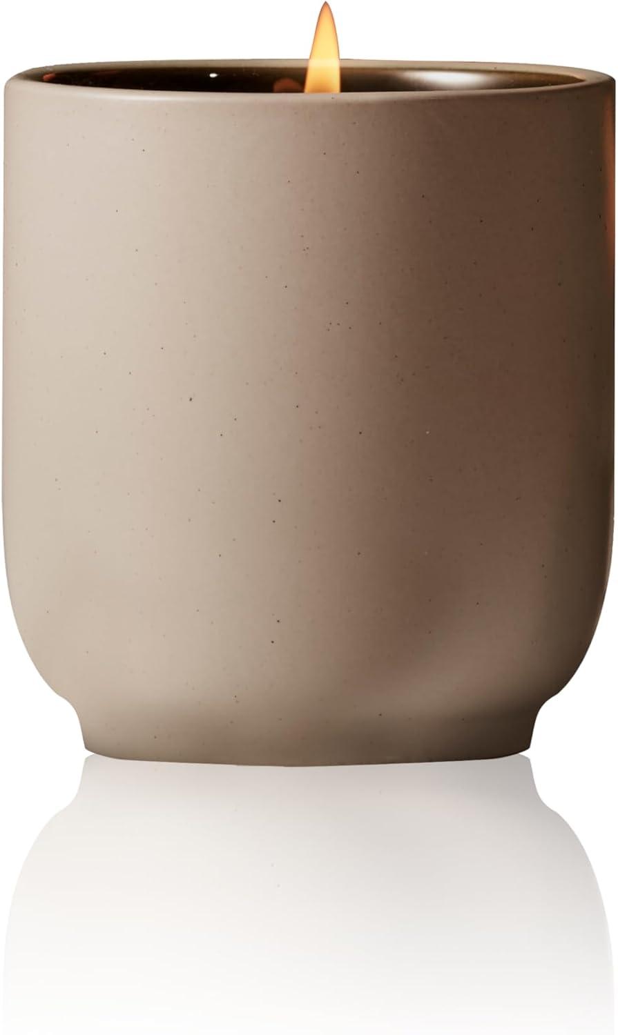 Mandarin Basile Scented Soy Candle in Beige Ceramic Vessel