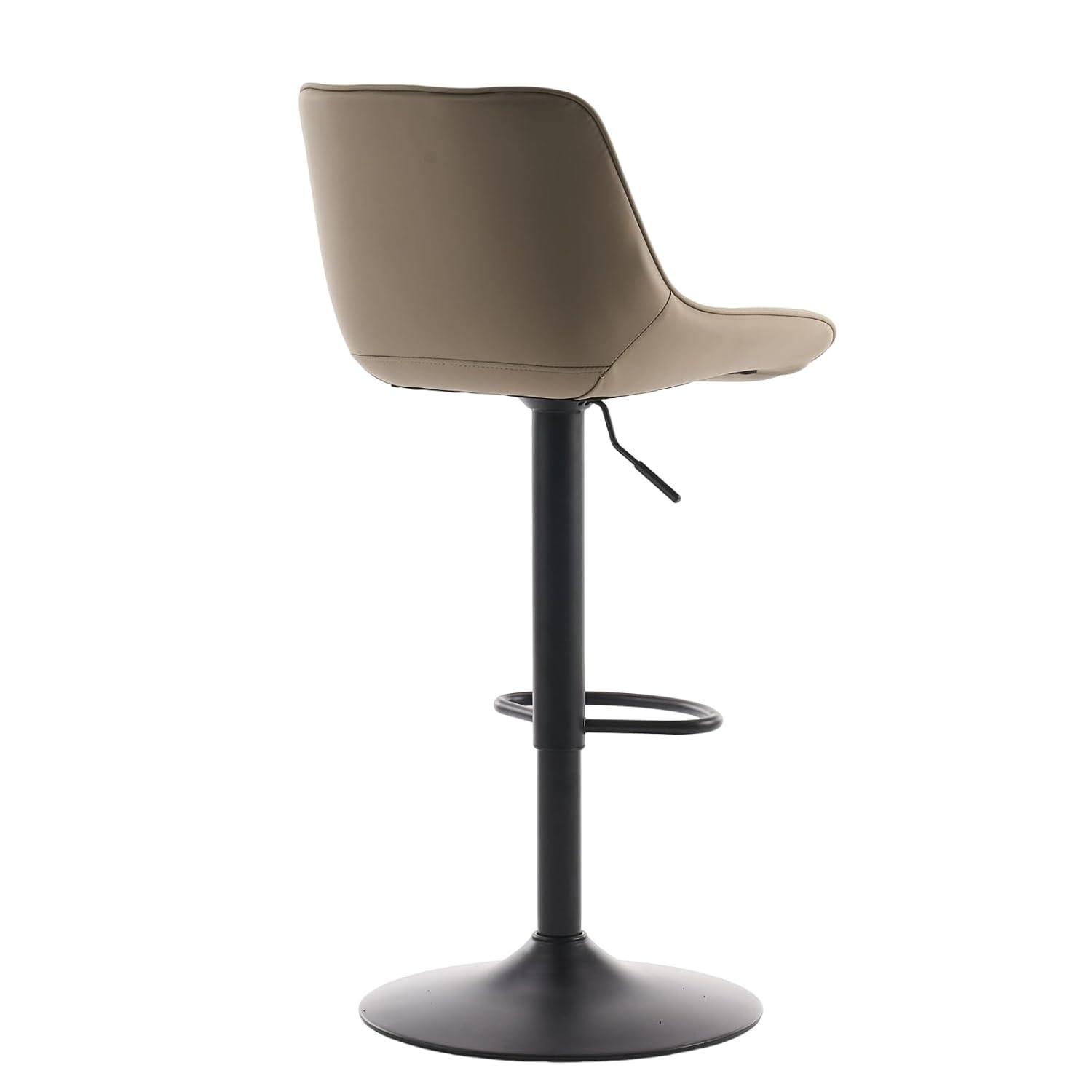 Khaki Adjustable Swivel Faux Leather Bar Stools with Metal Base