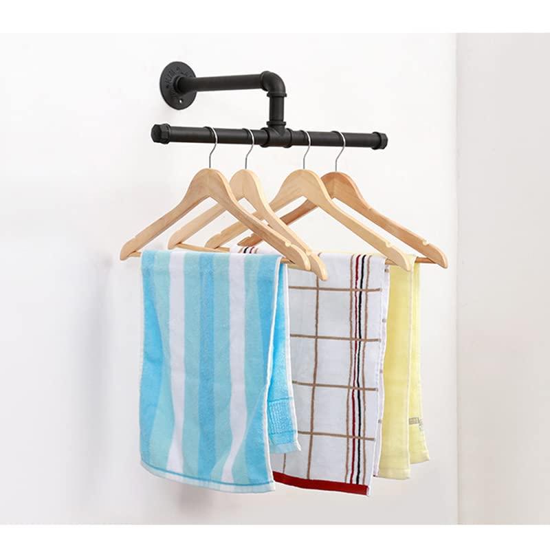 Industrial Pipe Clothes Rack Floating DIY Wall Mounted, Heavy Duty Rustic Vintage Clothing Rod, Metal Garment Bar Space-Saving Hanging for Bedroom, Bathroom and Laundry Room (Black)