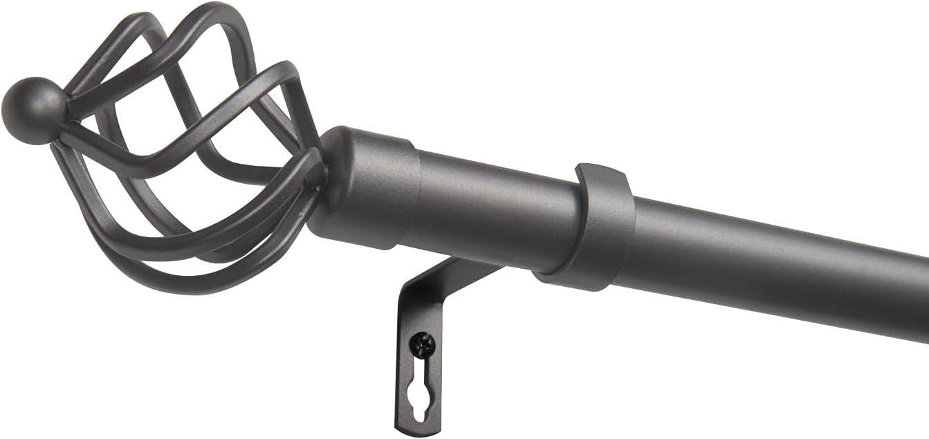 Gunmetal Adjustable Curtain Rod with Twisted Iron Finials