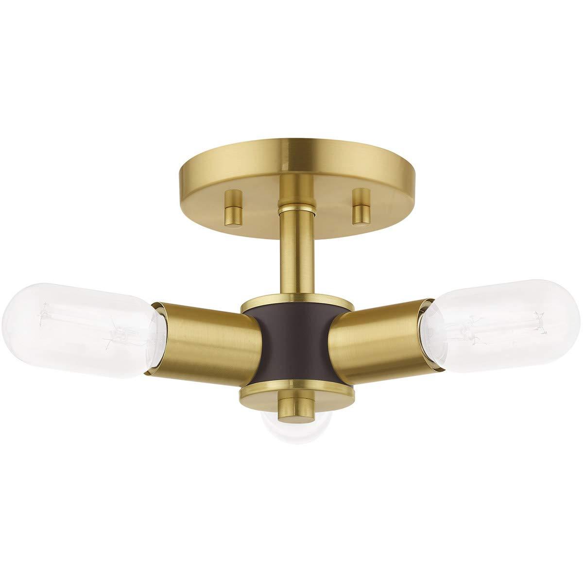 Livex Lighting Copenhagen 3-Light Mid-Century Metal Ceiling Mount in Satin Brass
