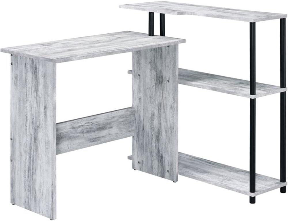 Ievi Writing Desk Weathered White/Black - Acme Furniture: Metal Frame, Open Shelf Storage, Space-Saving Design