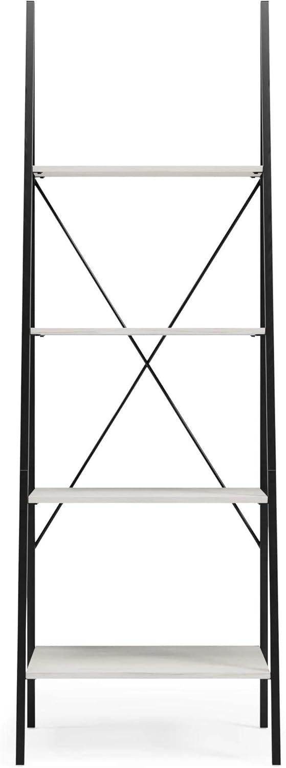 Transitional Whitewashed 4-Tier Bookcase with Gunmetal Frame