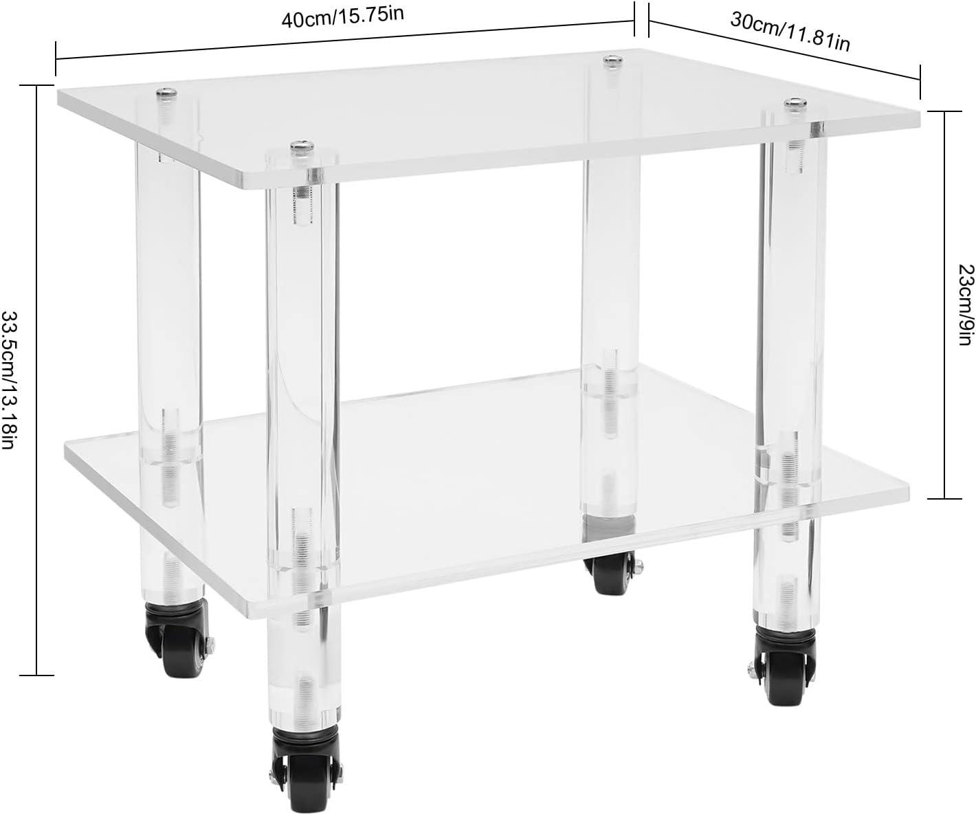 2-Tier Rolling Under Desk Printer Stand Cart with Storage Shelves, Clear Acrylic Printer Rack with Wheels for Home, Office 11.8 Width