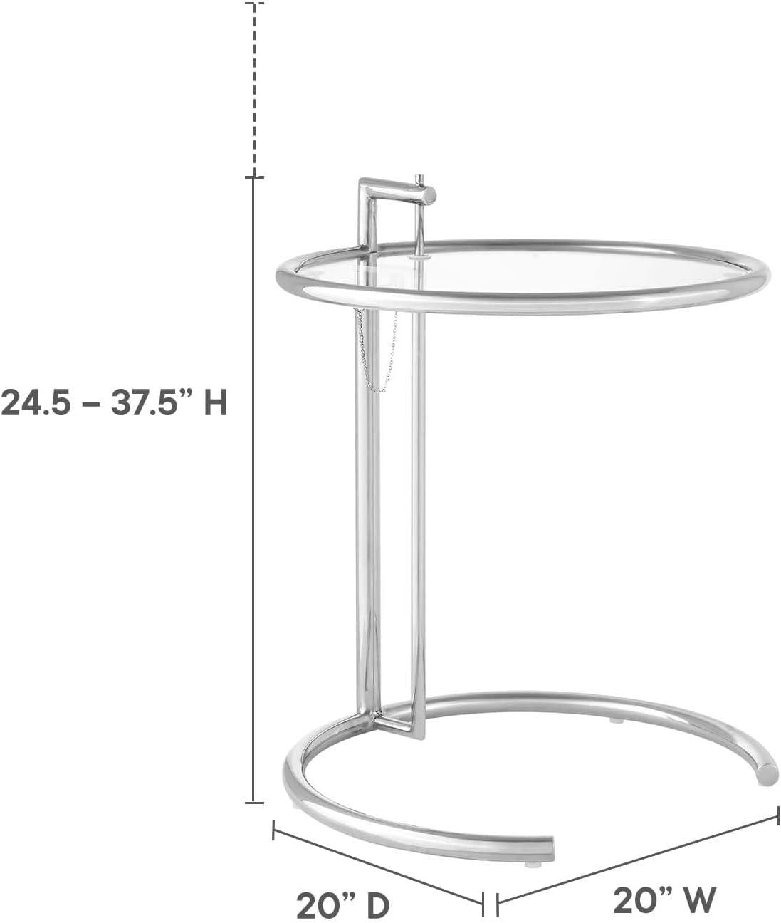 Eileen Gray Side Table Silver - Modway: Adjustable Height, Modern Classic, 20" Round Glass Top