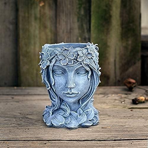 Winston Porter Head Planter Face Flower Pot Goddess Statue Planter Decorative Girl Portrait Planter Indoor Outdoor Girl Face Flower Vase Container Planter (Gray)
