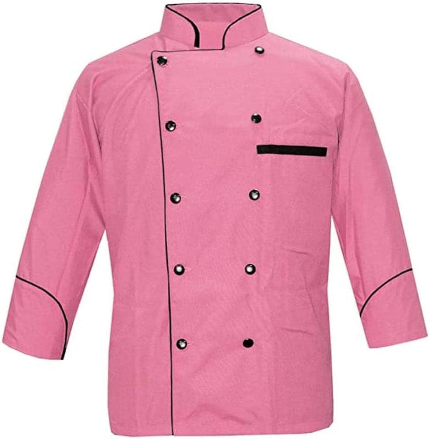 Men's Pink Long Sleeve Chef Jacket with Black Piping