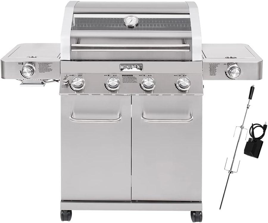 Stainless Steel 4-Burner Propane Gas Grill with Infrared Side Burner