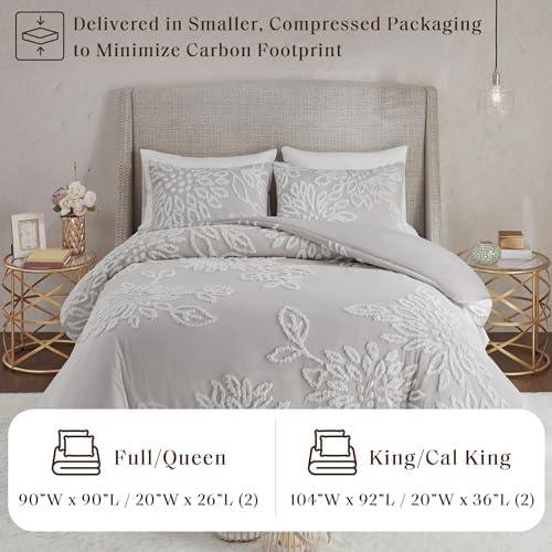 3pc King/California King Danica Tufted Chenille Floral Comforter Set Gray/White - Madison Park