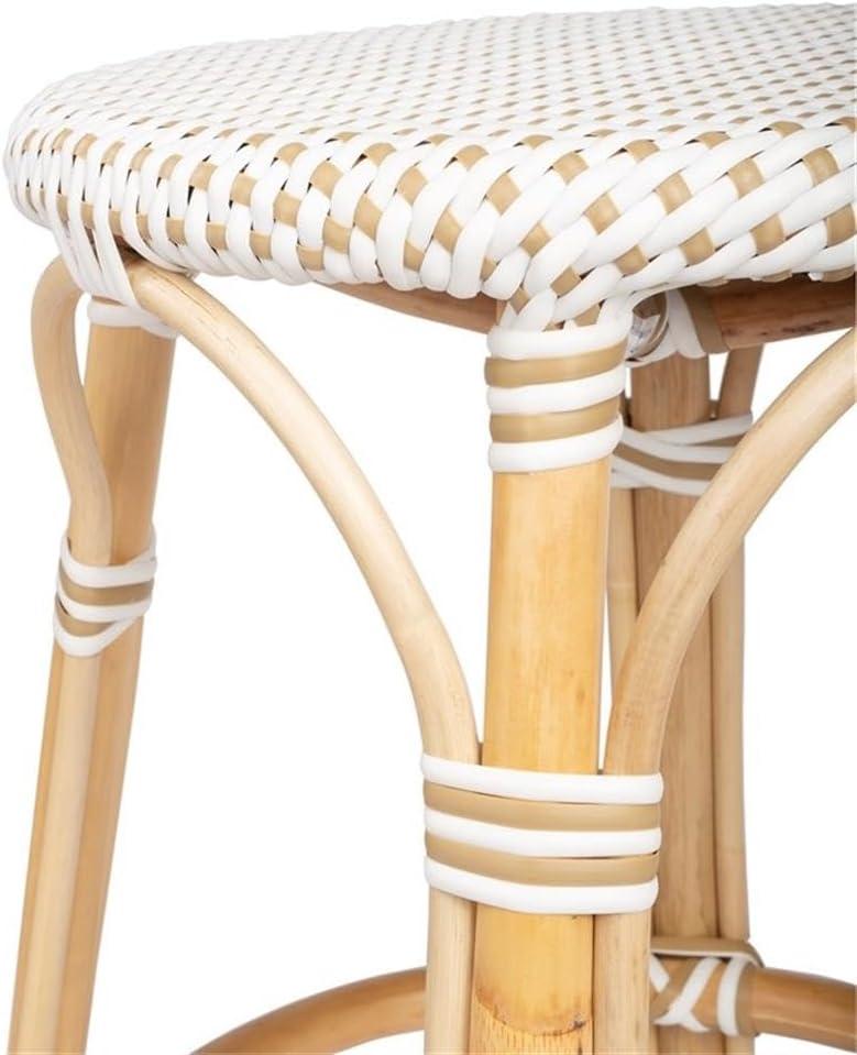 Beaumont Lane Island Living Rattan Counter Stool in Beige and White
