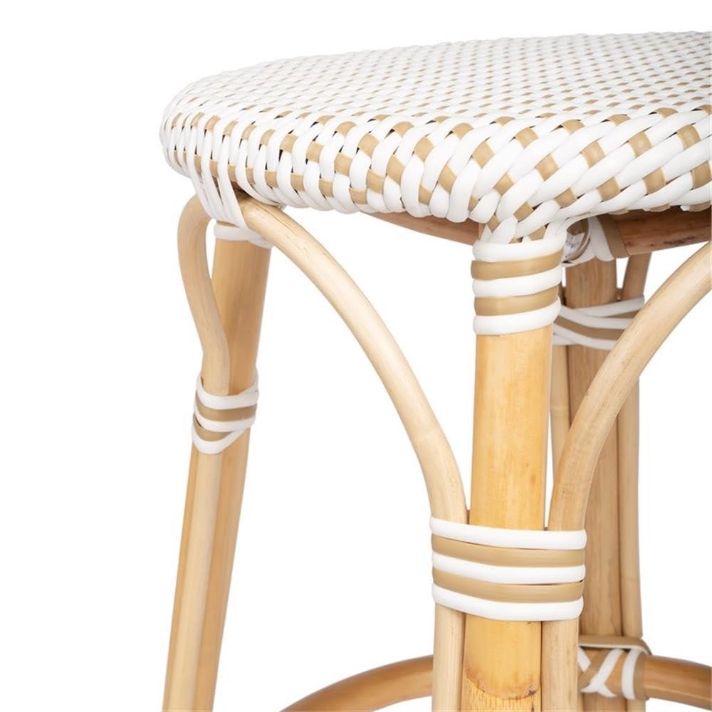 Beaumont Lane Island Living Rattan Counter Stool in Beige and White