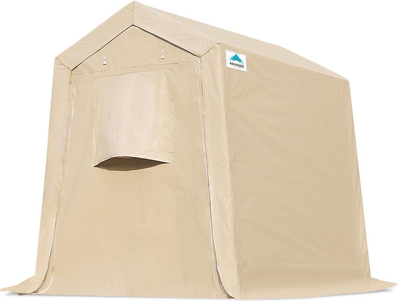 Beige 6' x 8' Portable Storage Shelter with Steel Frame