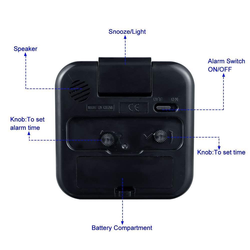 Small Battery Operated Analog Alarm Clock Silent Non Ticking, Ascending Beep Sounds, Snooze,Light Functions, Easy Set(Black)