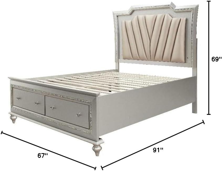 Queen Kaitlyn Bed with LED Headboard Faux Leather/Champagne - Acme Furniture: Glam Style, Storage Drawers, No Box Spring Needed