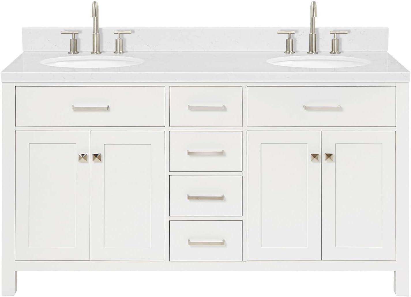 Ariel H060dcqovo Bristol 60" Free Standing Double Basin Vanity Set - White