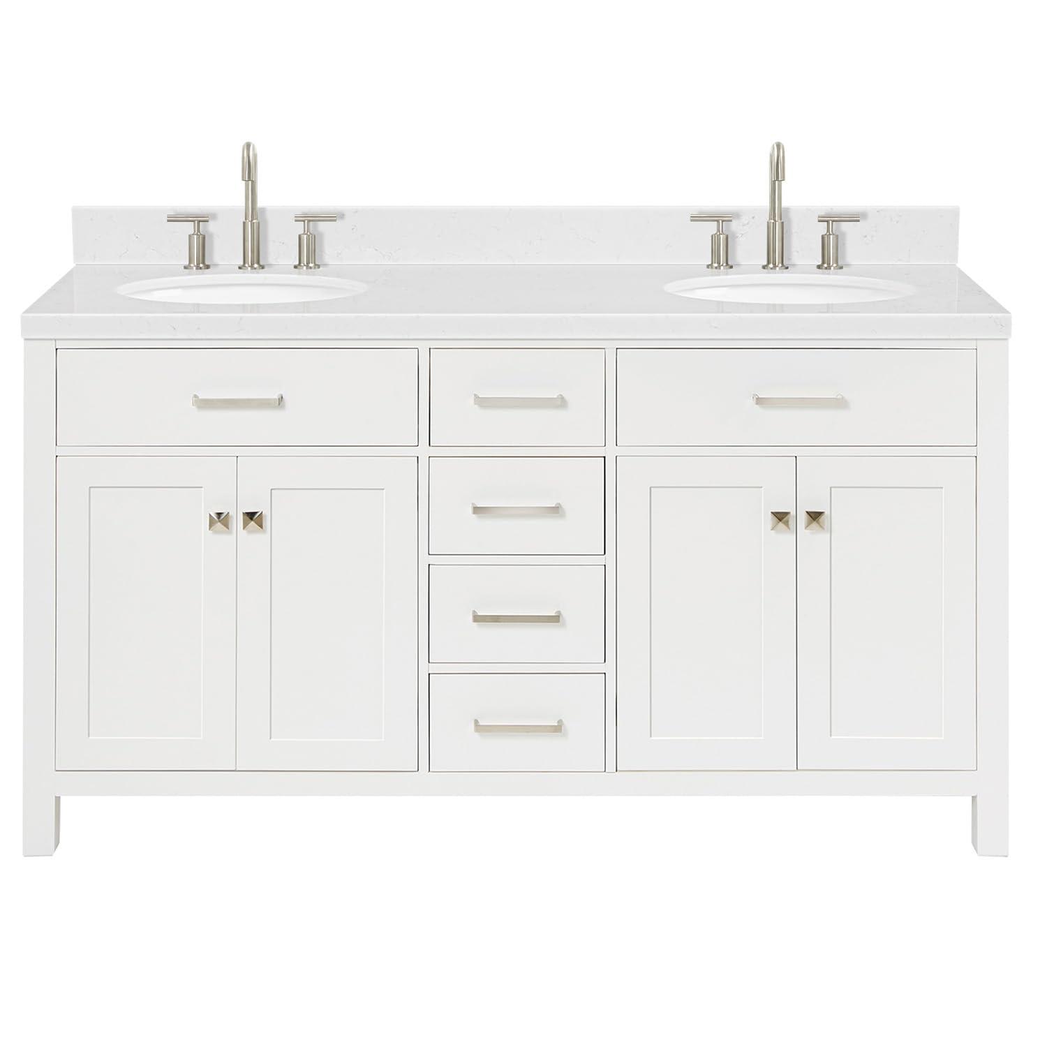 Ariel H060dcqovo Bristol 60" Free Standing Double Basin Vanity Set - White