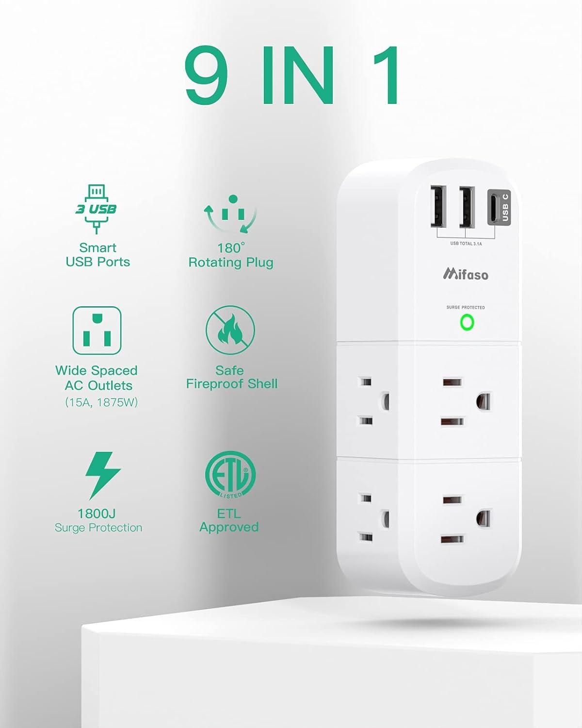 White 10-Piece USB Outlet Extender with Rotating Plug