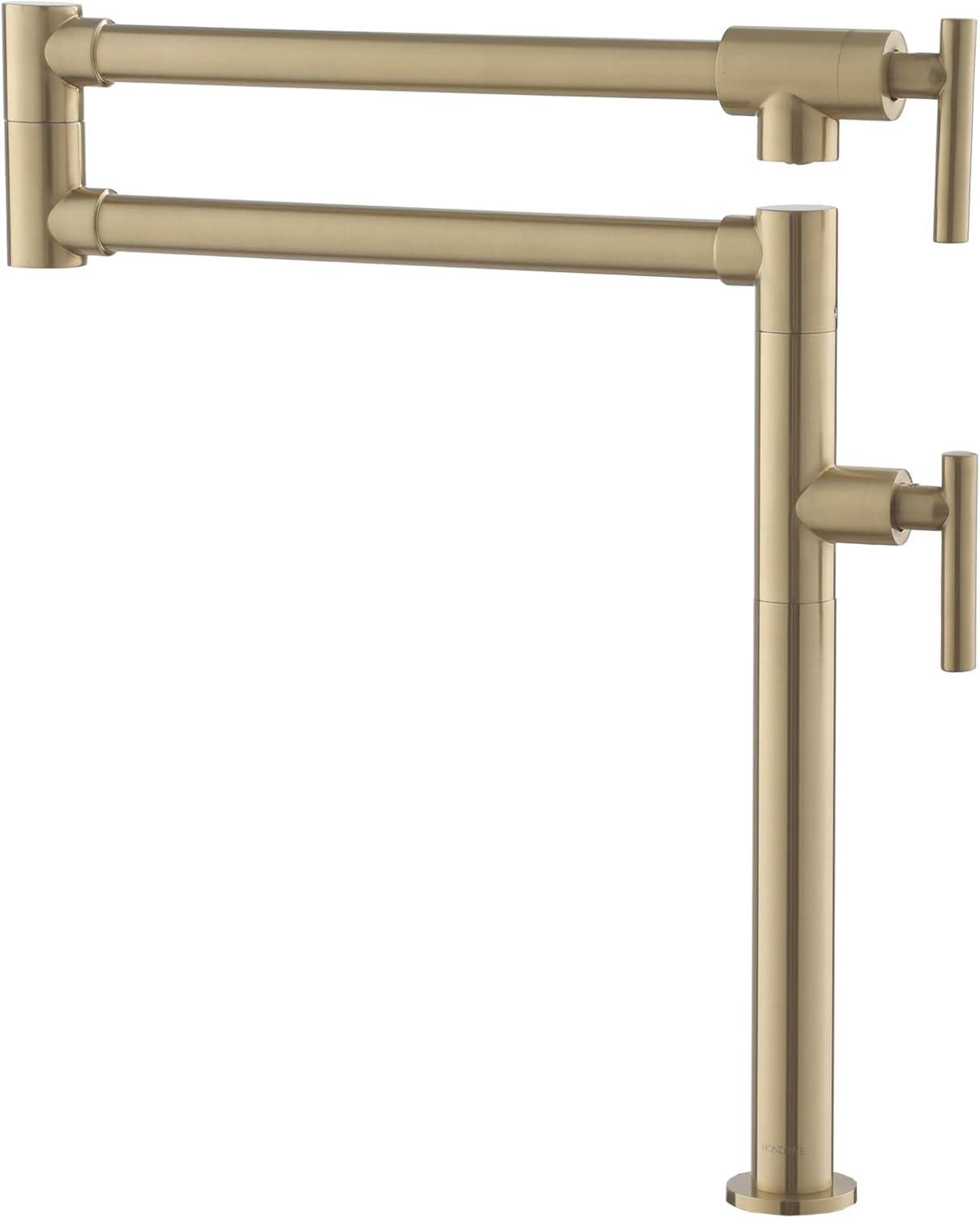 Pot Filler Faucet Wall Mount Kitchen Sink Faucet Stove Pot Filling Faucet with Double Joint Swing Arms Folding Faucet, Solid Brass Material, Lead-Free, Single Hole, Brushed Gold