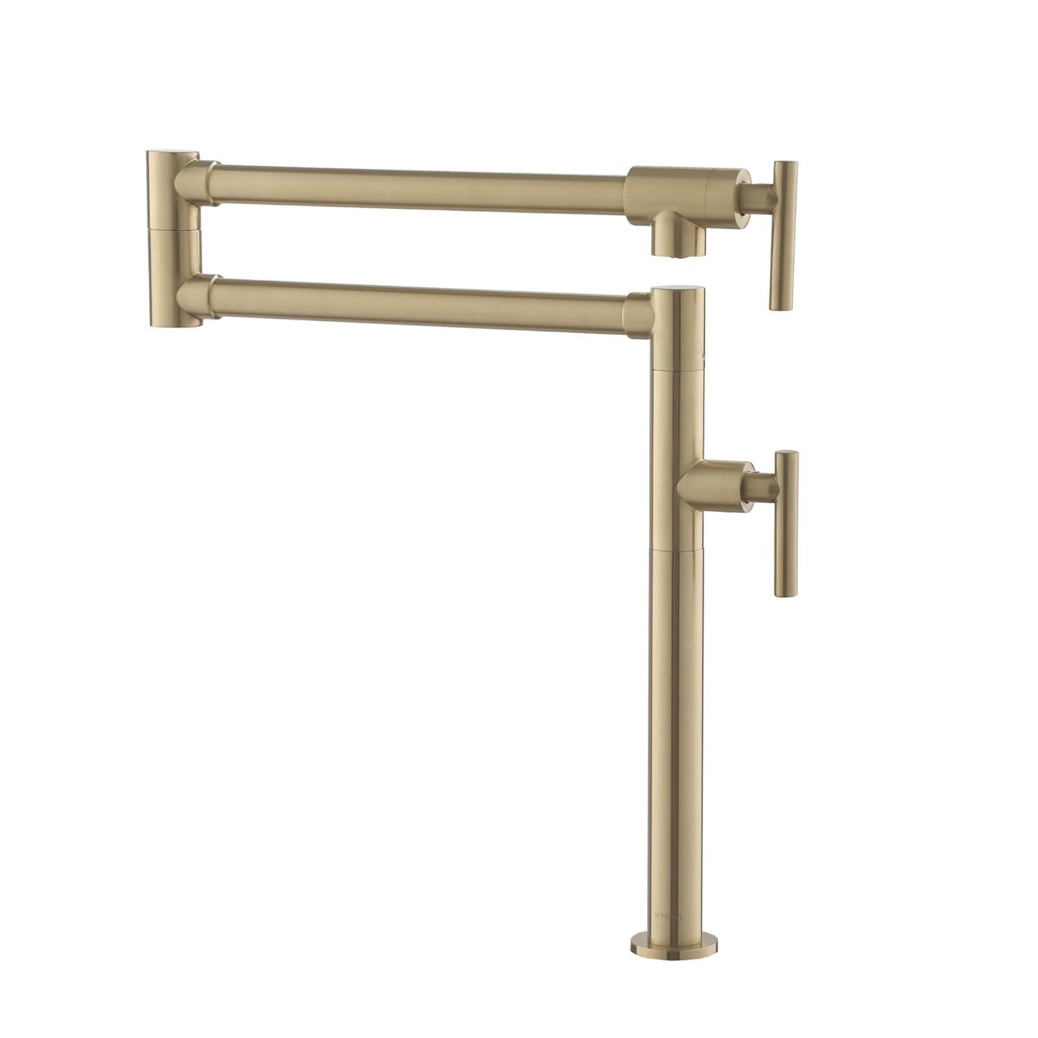 Pot Filler Faucet Wall Mount Kitchen Sink Faucet Stove Pot Filling Faucet with Double Joint Swing Arms Folding Faucet, Solid Brass Material, Lead-Free, Single Hole, Brushed Gold
