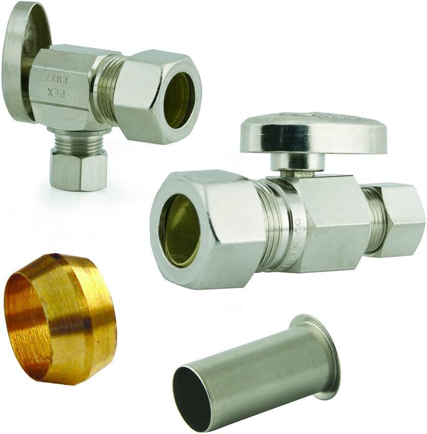 Brass Compression Angle Stop Valve for 1/2" PEX, Set of 10