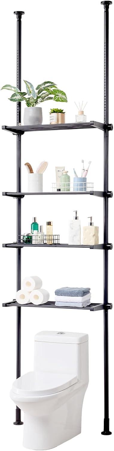 Adjustable Black Over-the-Toilet 4-Tier Storage Shelf