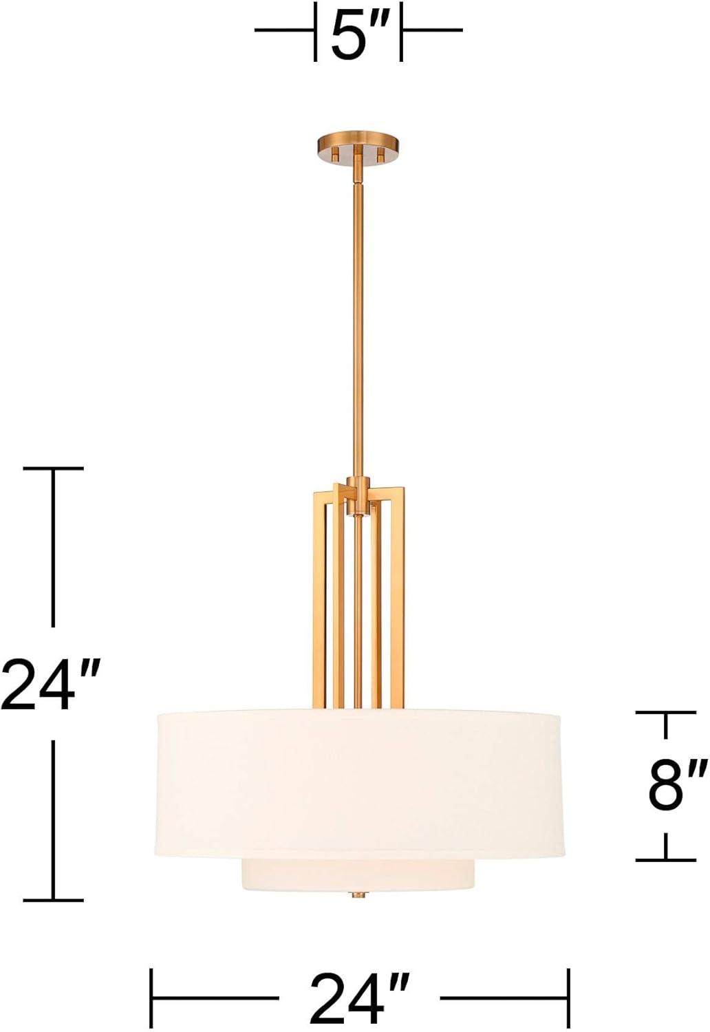 Possini Euro Design Sundry Warm Brass Pendant Chandelier 24" Wide Modern Double Drum Shades 4-Light Fixture for Dining Room House Foyer Kitchen Island