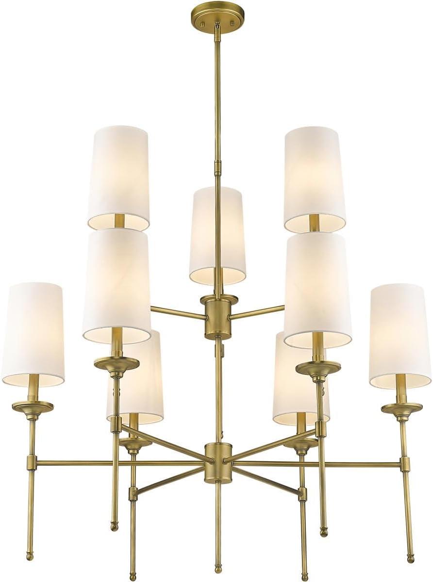 Emily Rubbed Brass 9-Light Chandelier with Off-White Shades