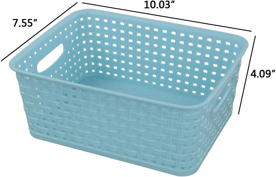 Multicolor Plastic Weave Rectangular Storage Baskets Set of 6