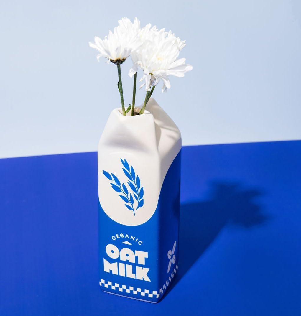 ban.do Vintage Inspired Rise and Shine Decorative Ceramic Vase, Unique Home/Kitchen/Office Accent, Oat Milk